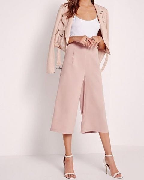 Pink Culottes and Leather Jacket