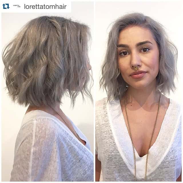 Grey messy bob