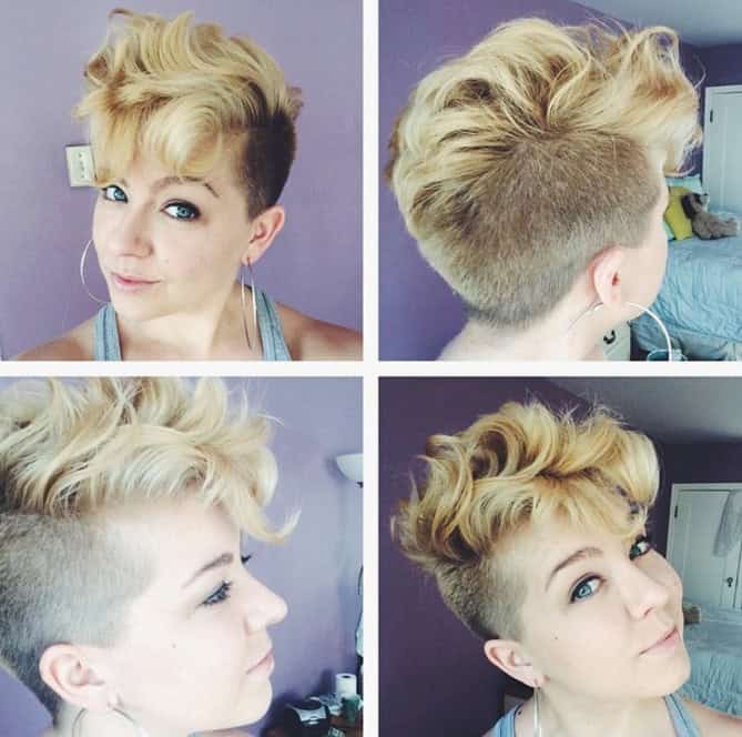 Buzz cut with wavy pixie top