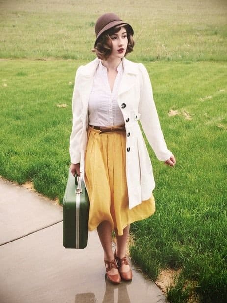 White Blouse with A Brown Hat