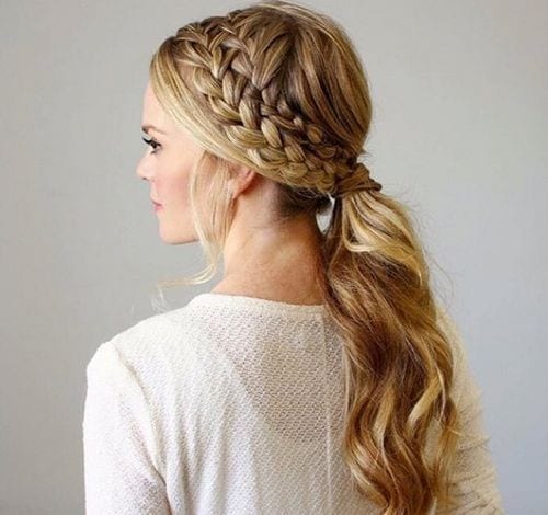 Caramel Blonde Low Ponytail with French Braid