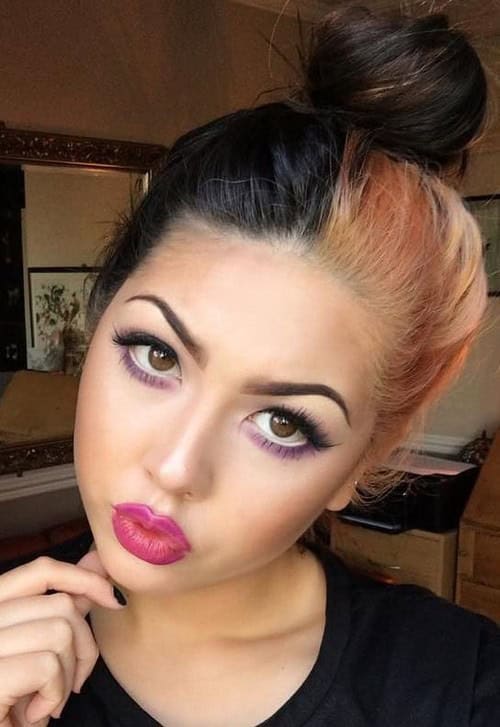 Two Tone Updo – Black and Peach Top Bun