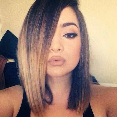 Straight and thick ombre lob with side part