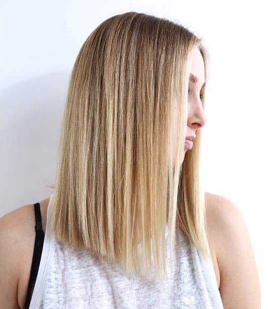 Straight long bob for thin hair with middle part