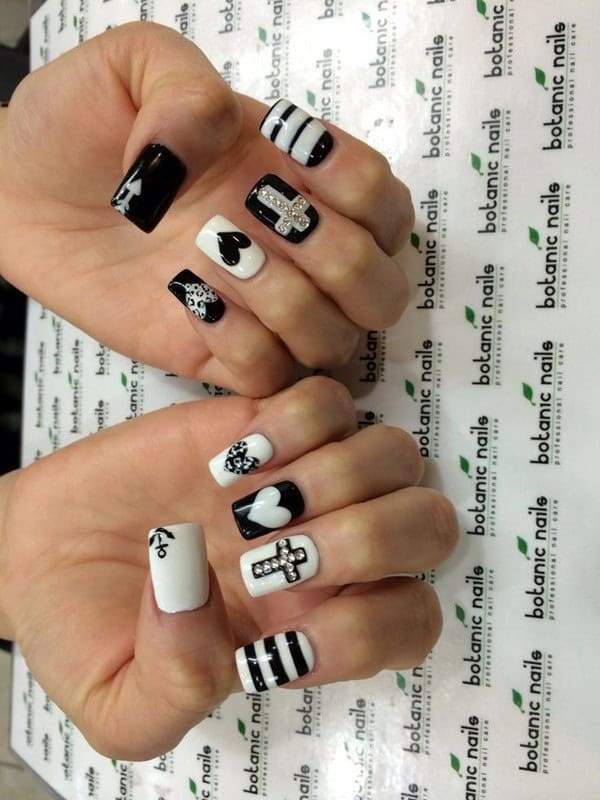 Black and White Nail Design for Young Women