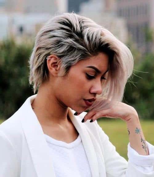 White Blonde Asymmetrical Bob