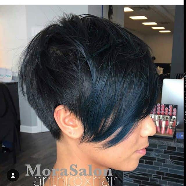 Black pixie with dark blue highlights