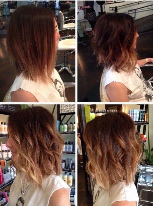 Straight or wavy ombre angled lob for thick hair