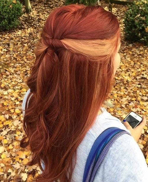 Red and Blonde Twisted Half Up Do