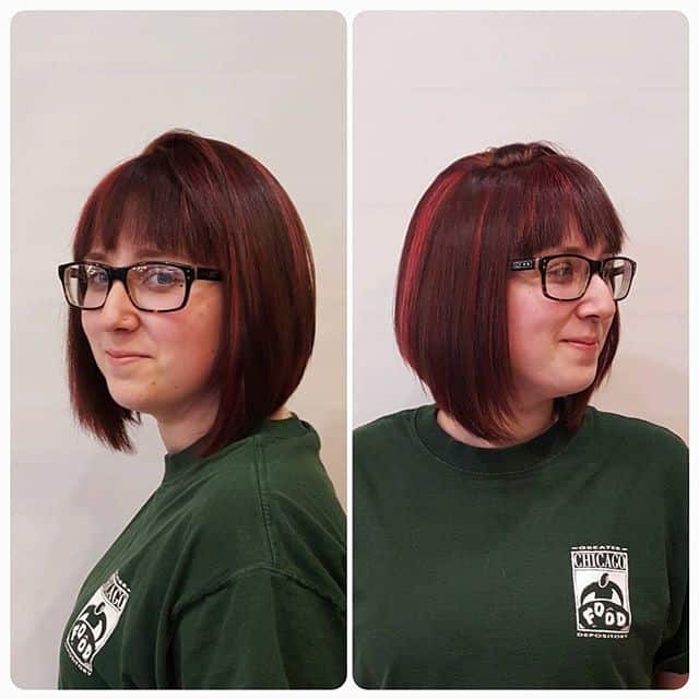 Dark red inverted bob with brighter red streaks