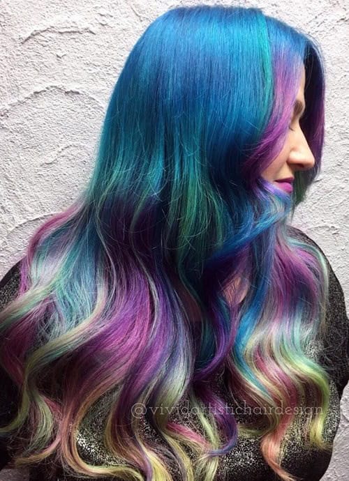 Blue, Purple and Blonde Long Hair