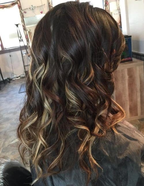 Dark Brown Curls with Blonde Highlights