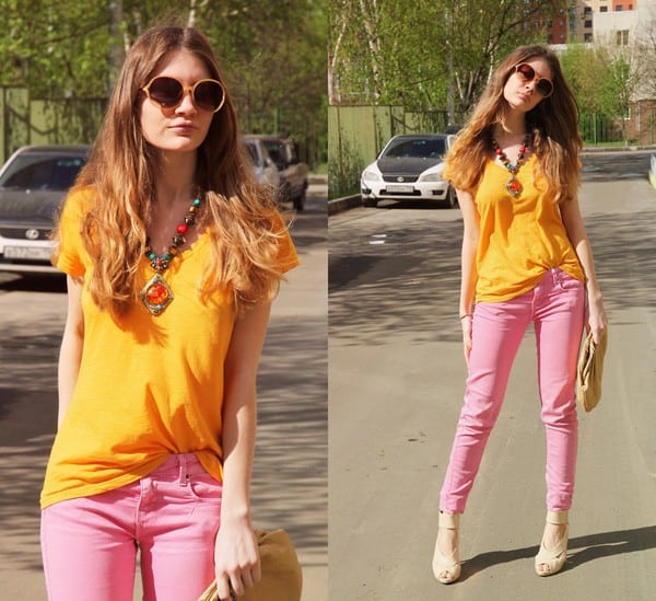 Bubblegum pink skinny jeans