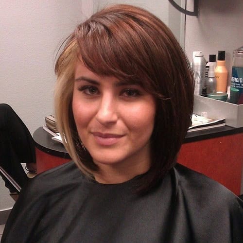 Blonde and Brown Stacked Bob with Fringe