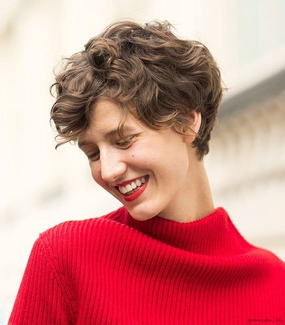 Trendy curly pixie haircut for women over 50