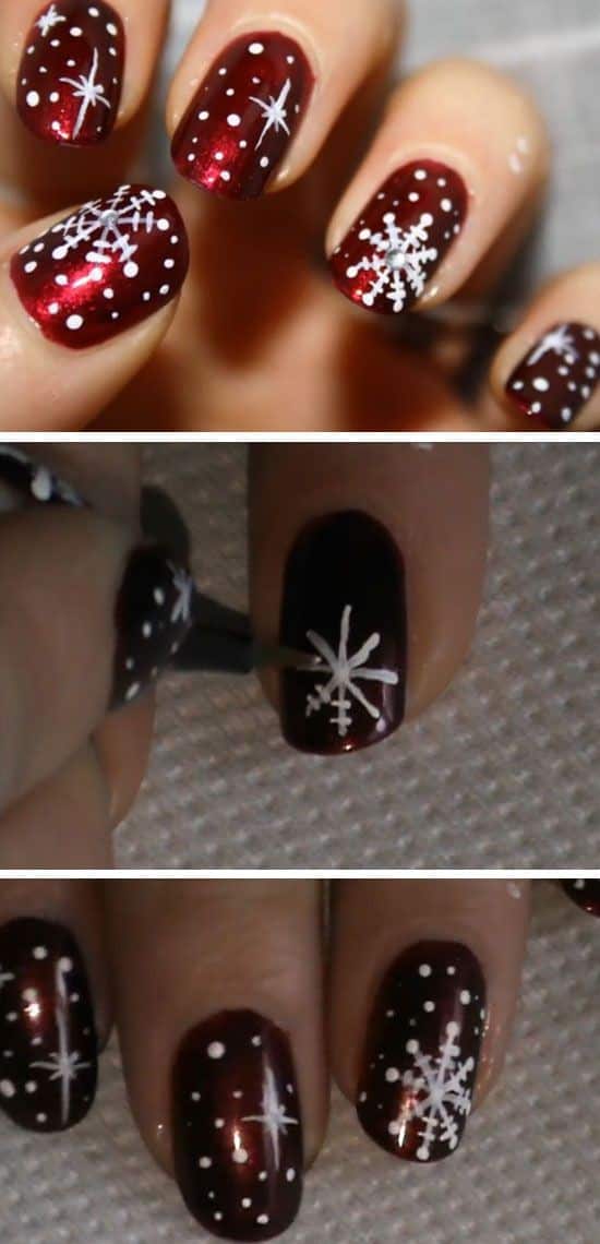 Red Nails with Snowflakes and Gems