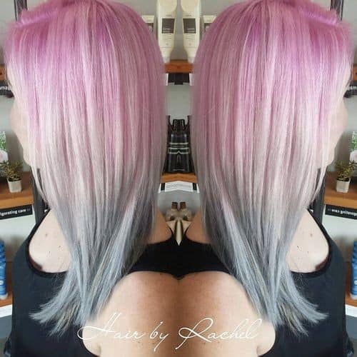 Pink, White and Blue hairstyle for medium straight hair