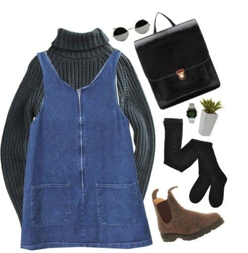 Roll Neck Sweater and Dungarees Dress