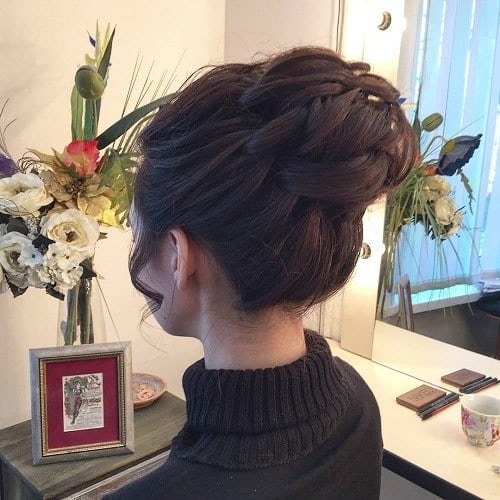 Curly Brown Bun with Loose Ringlets