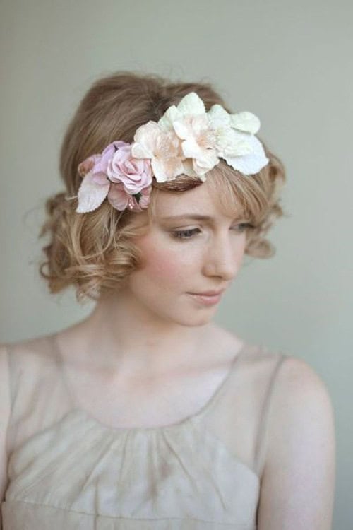 Curly Bob with Flower Crown