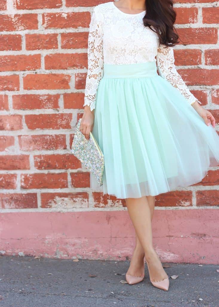 Mint green tulle skirt