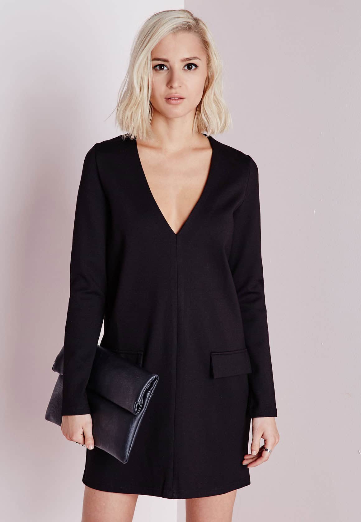 Shirt dress with plunging neckline