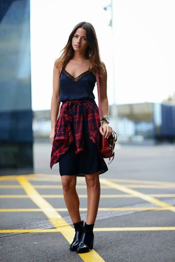 Slip dress and flannel shirt