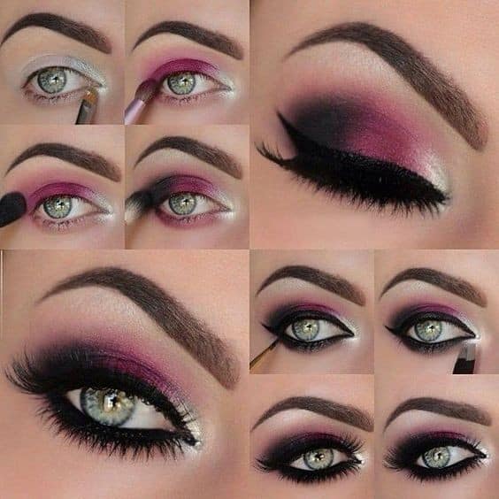 Pink, Silver and Black – Step by Step Eyeshadow Tutorial for blue eyes