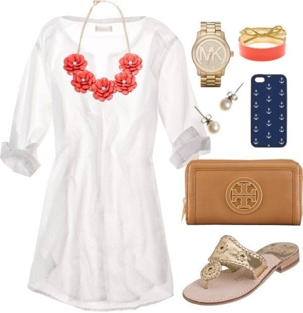 White linen dress and statement necklace