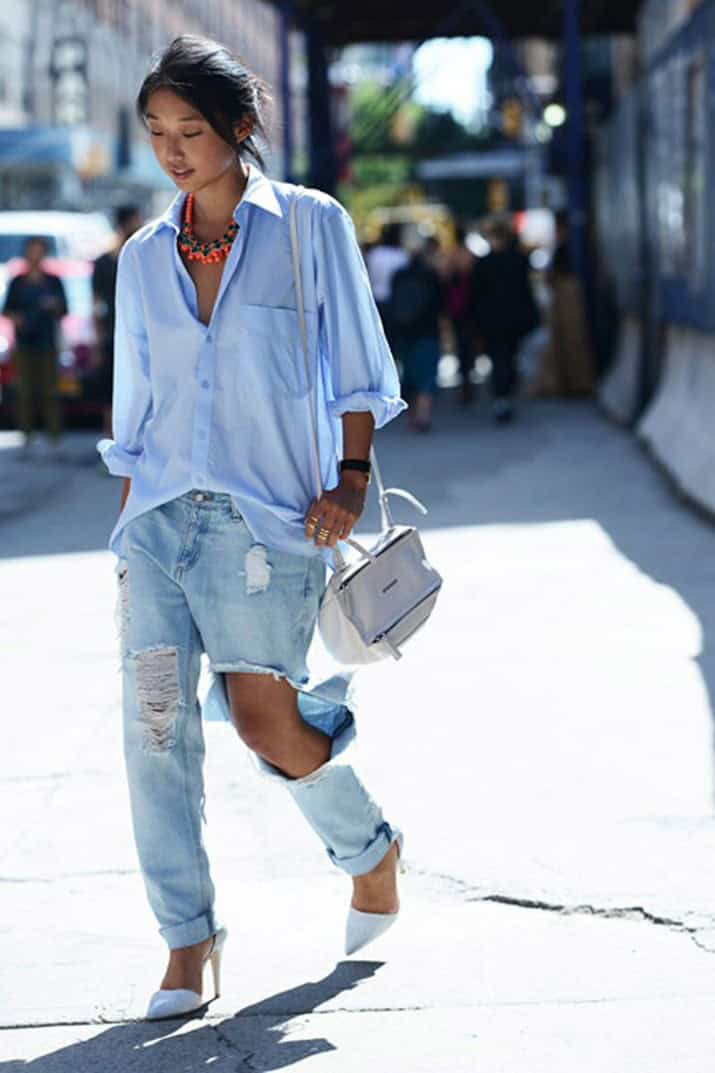 Ripped jeans and boyfriend shirt