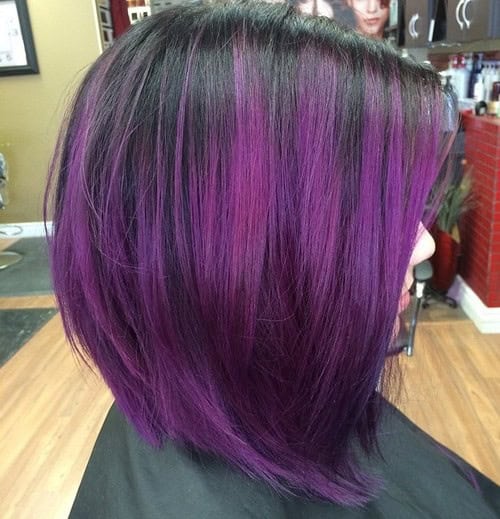 Bold Lavender Streaks on Sleek Cut for Medium Hair