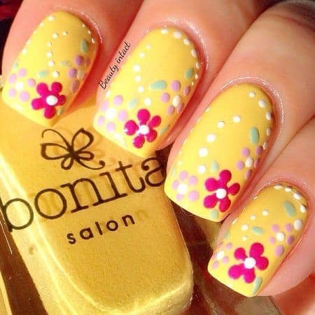 Yellow Floral Nail Design