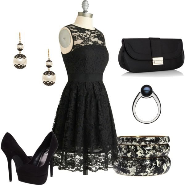 Little black lace dress and black clutch