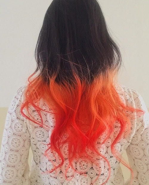 Black to Orange Loose Waves – Two Tone Long Wavy Hair