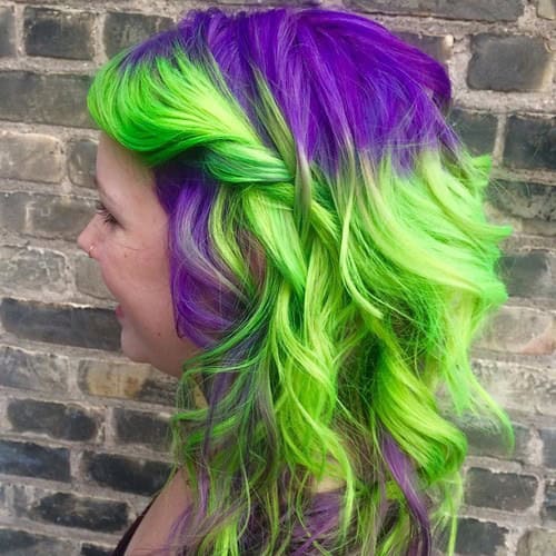 Edgy Hairstyle – Purple and Green Curly Bob