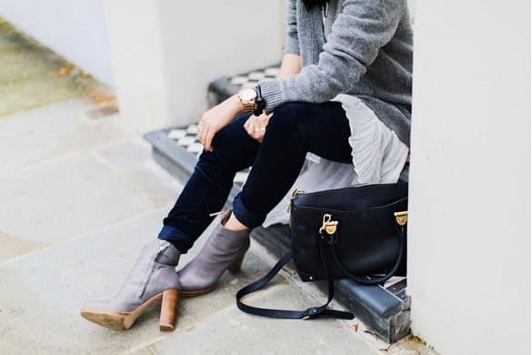 Sweater, skinny jeans and white slip