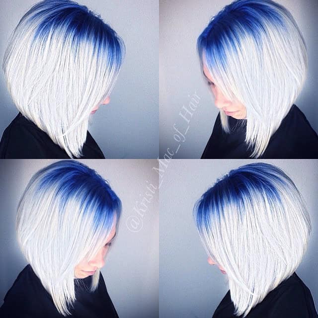 Blue and platinum “reverse ombre” angled bob