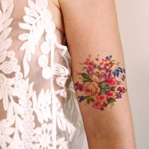 Bouquet Tattoo Design for Women – Sleeve Flower Tattoo