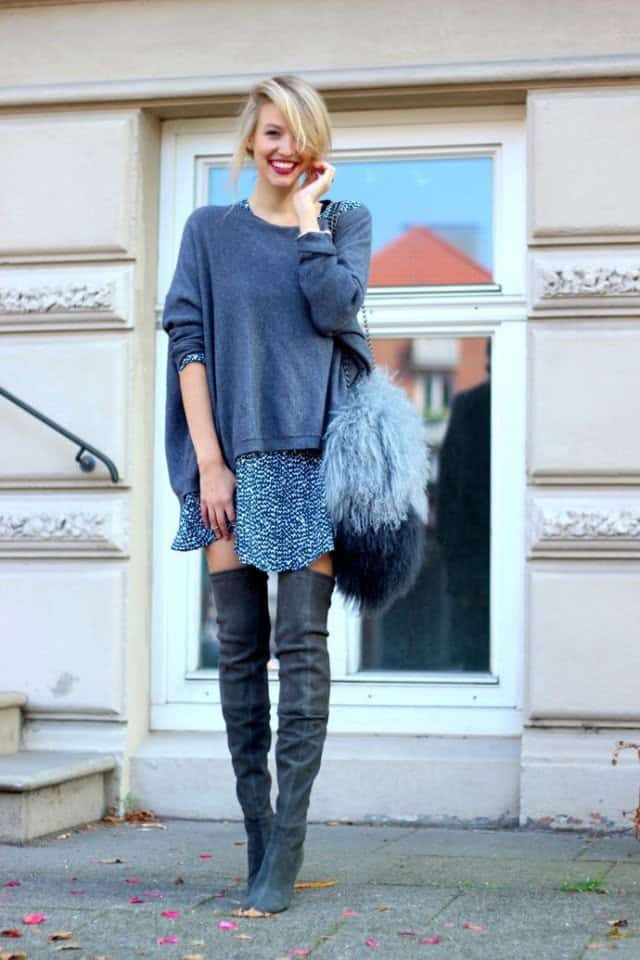 Grey Over-Knee Boot Outfit Idea