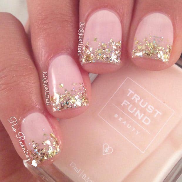 Spring Nail Ideas: Gold Glitter Tips Nail Design