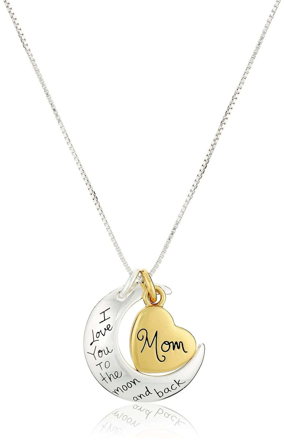 Two-Tone Sterling Silver “Mom I Love You To The Moon and Back” Heart Pendant Necklace