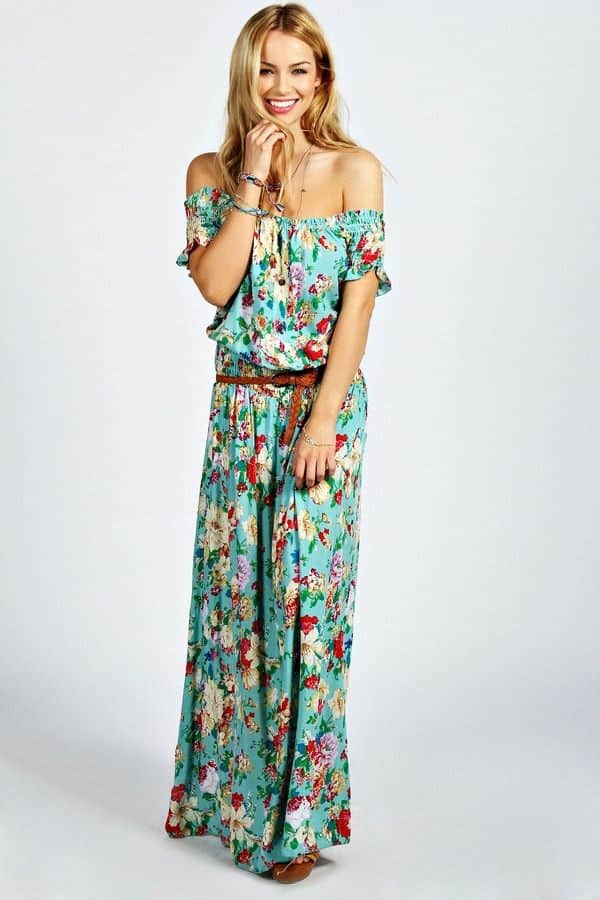 Off-shoulder floral maxi dress