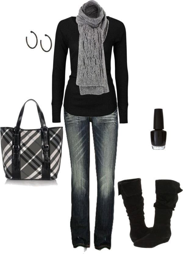 Black turtleneck with black and grey accessories