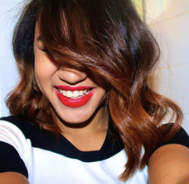 Caramel-colored ombre lob