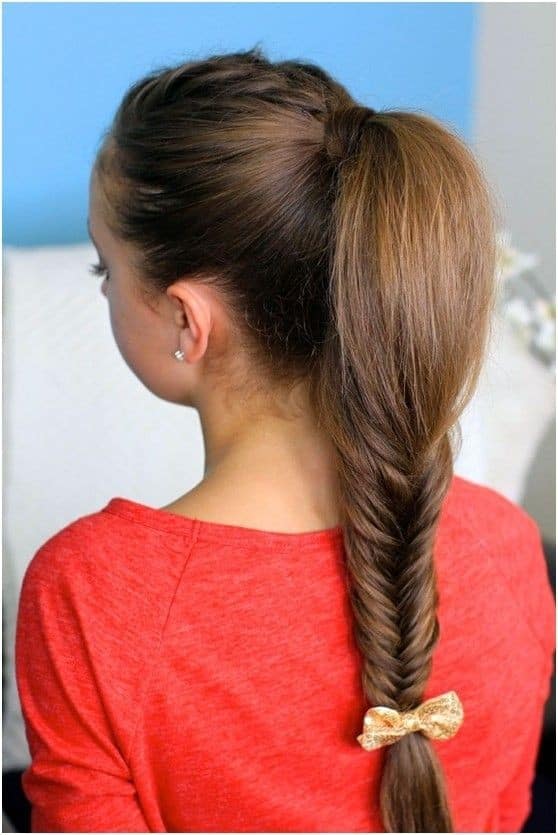 Partial fishtail braid ponytail