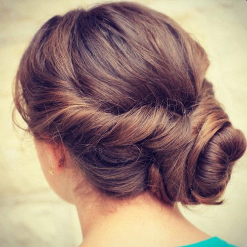 Brunette Twisted Low Bun for Prom