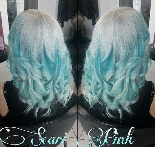 Silver to Turquoise Ringlets – hair color ideas for medium length hair