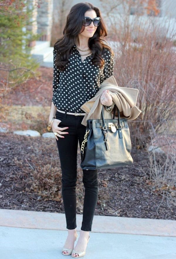 Polka Dotted Blouse with Black Jeans