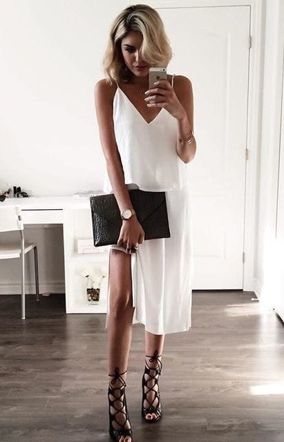 Sexy White Dress Outfit with Strap Sandals