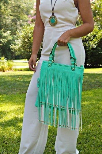 Mint green fringe purse